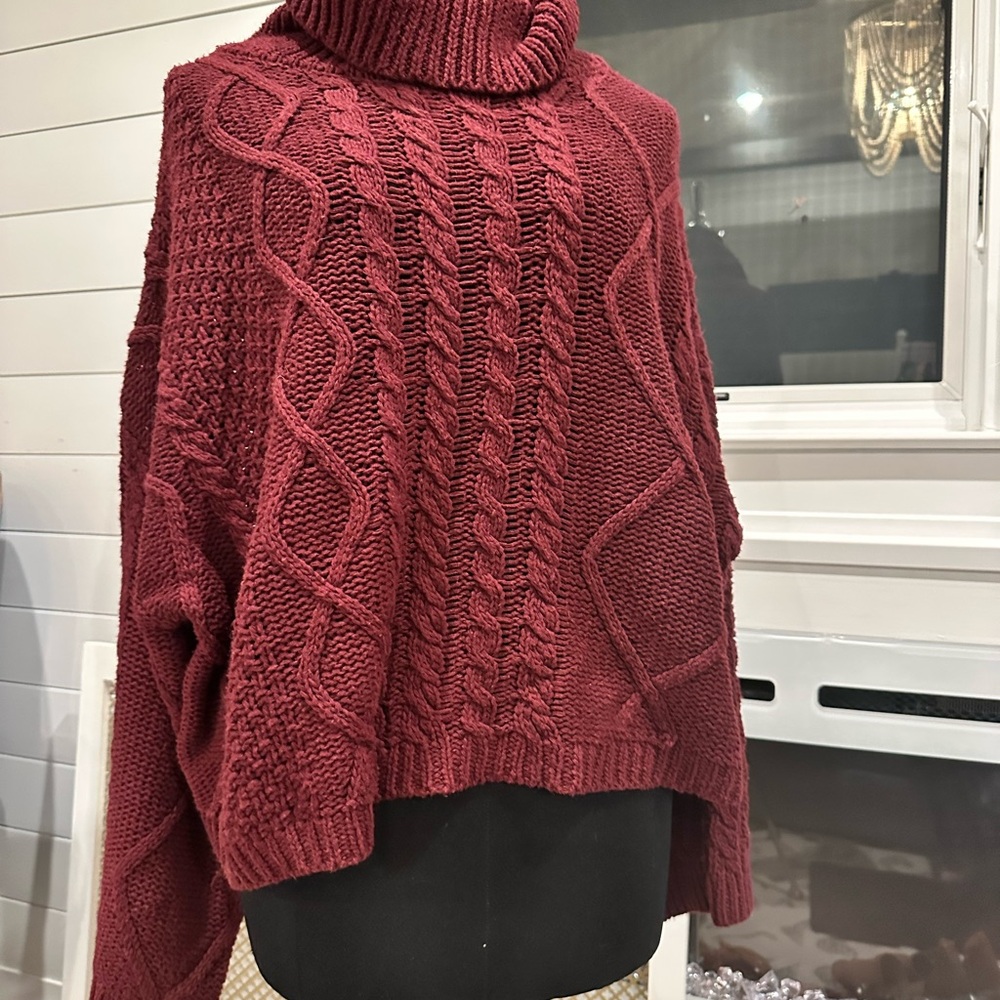 Miracle Burgundy Cable Knit Turtleneck Sweater